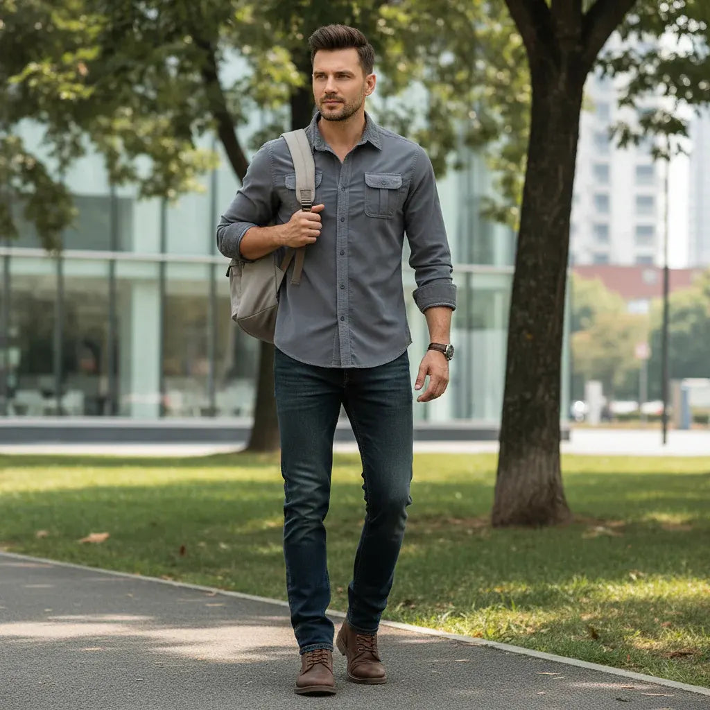Men's Button-Up Collared Dress Shirt Casual Wear
