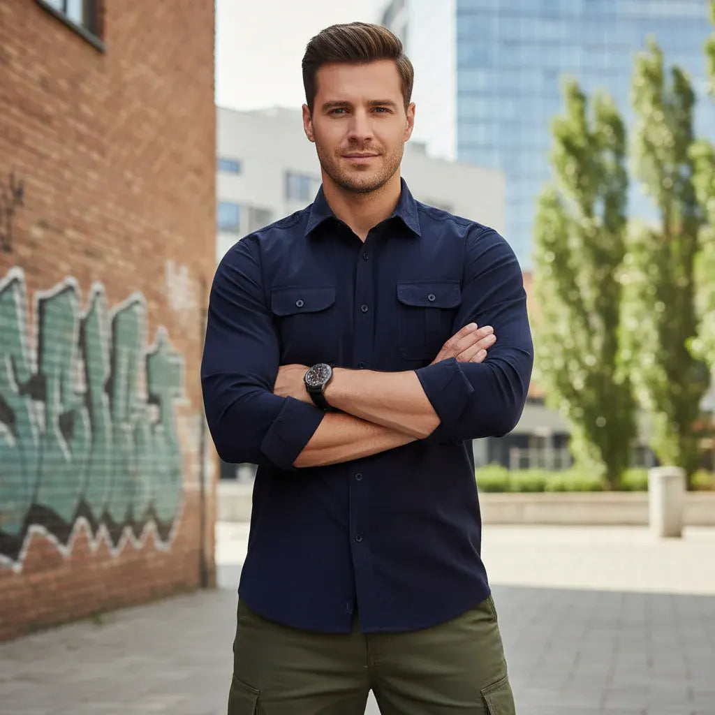 Men's Button-Up Collared Dress Shirt Casual Wear