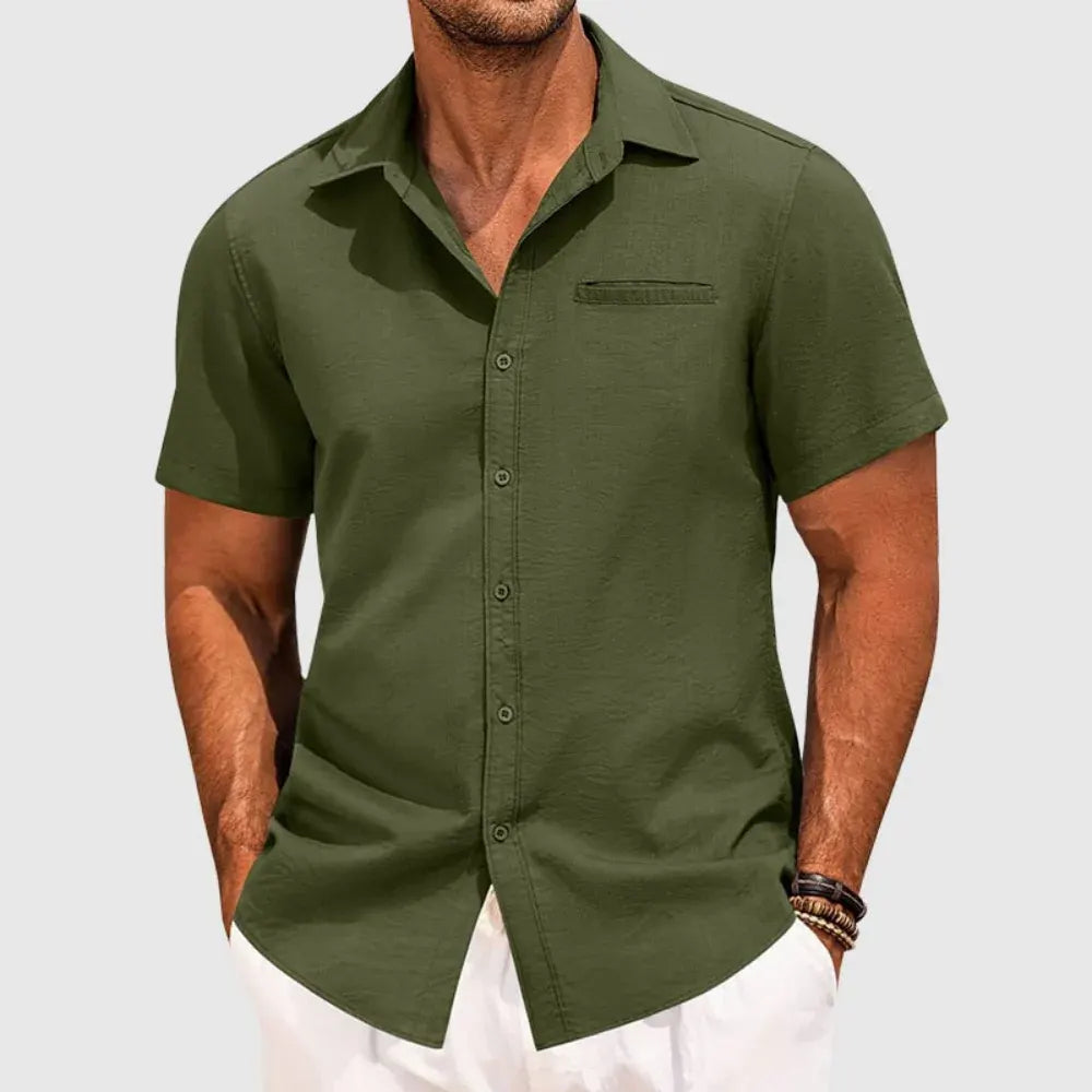 Men's Casual Short Sleeve Button-Up Shirt for Summer Wear