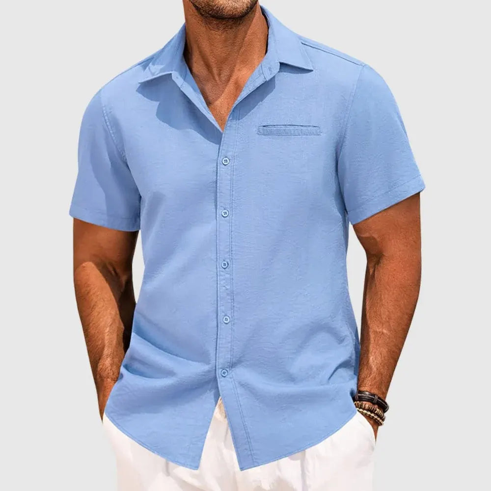 Men's Casual Short Sleeve Button-Up Shirt for Summer Wear