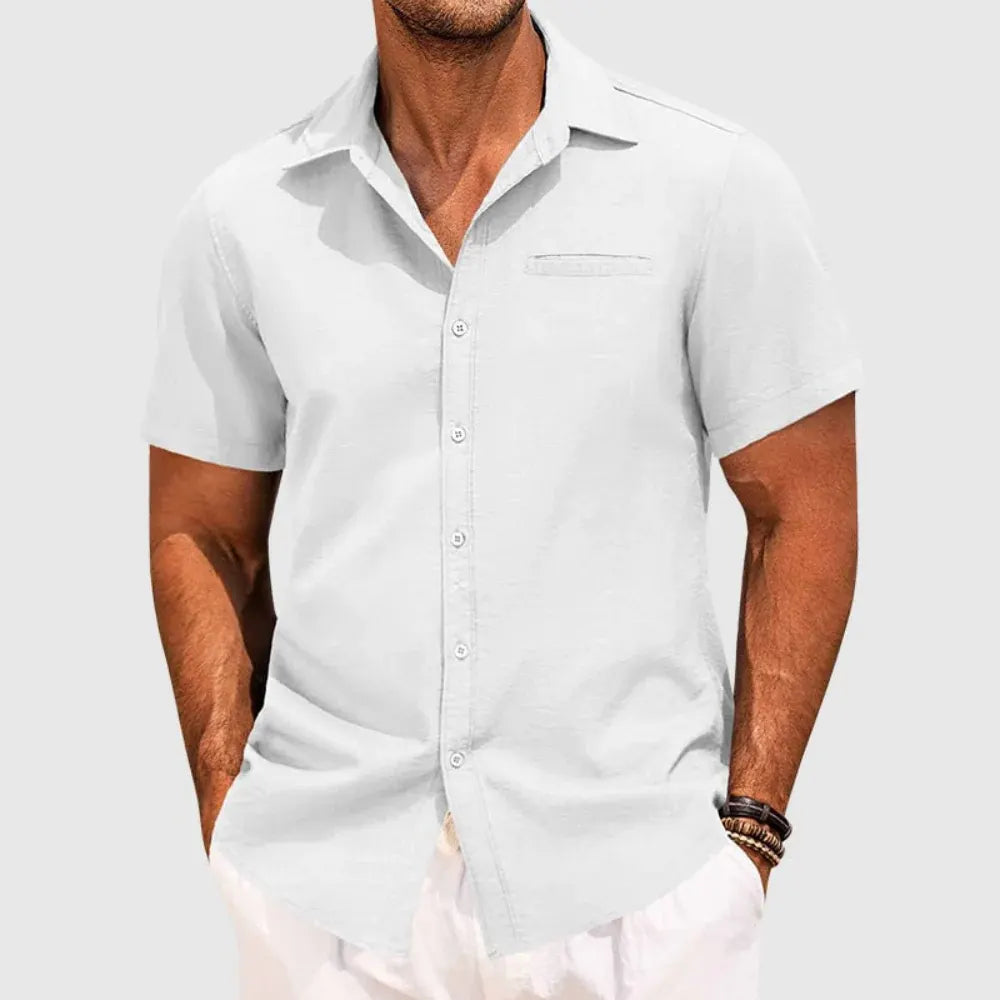 Men's Casual Short Sleeve Button-Up Shirt for Summer Wear