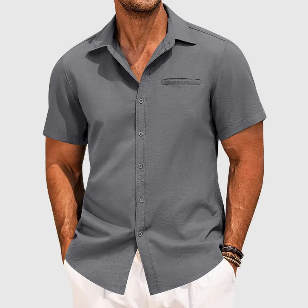 Men's Casual Short Sleeve Button-Up Shirt for Summer Wear