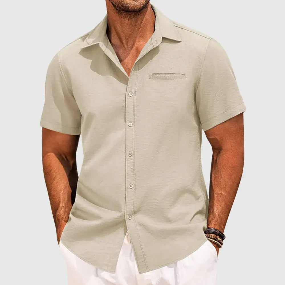 Men's Casual Short Sleeve Button-Up Shirt for Summer Wear