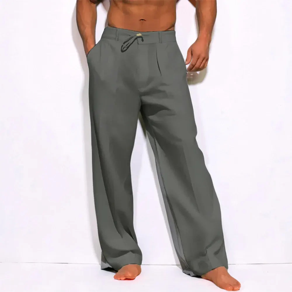 Men's Casual Straight Leg Drawstring Trousers with Relaxed Fit
