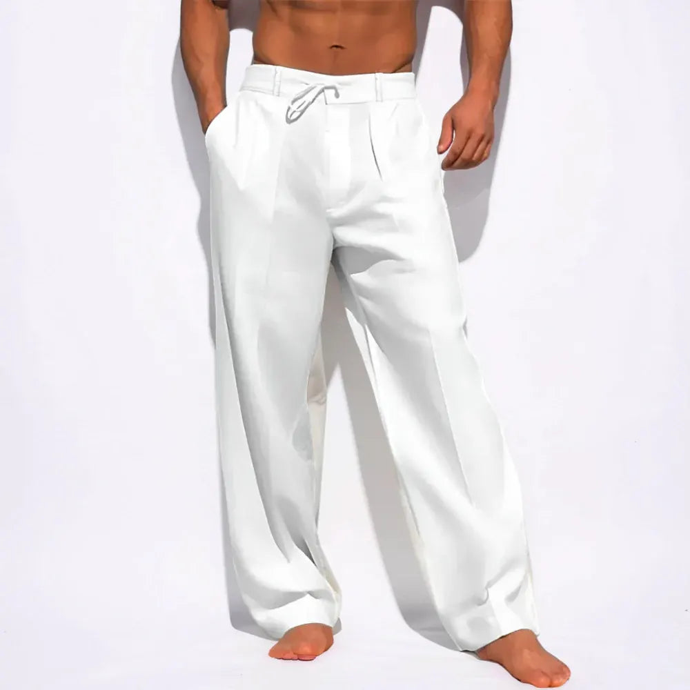 Men's Casual Straight Leg Drawstring Trousers with Relaxed Fit