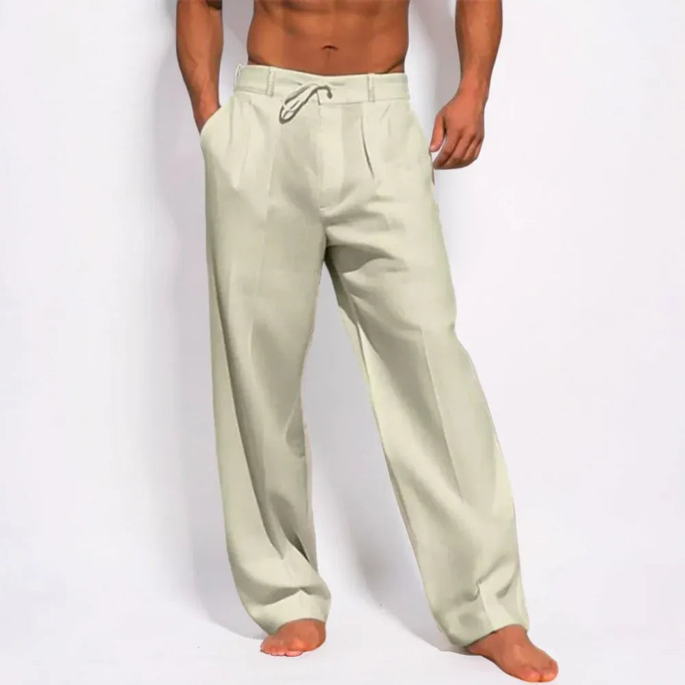 Men's Casual Straight Leg Drawstring Trousers with Relaxed Fit