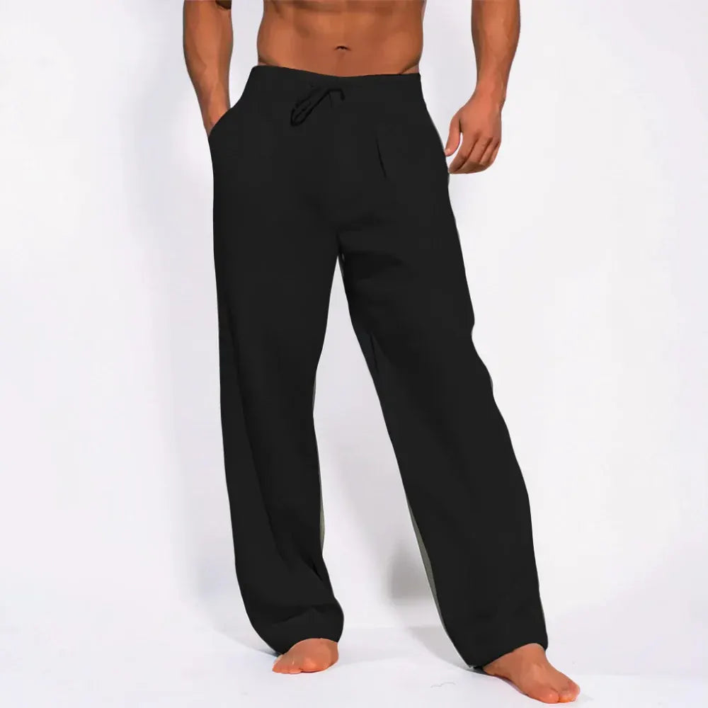 Men's Casual Straight Leg Drawstring Trousers with Relaxed Fit