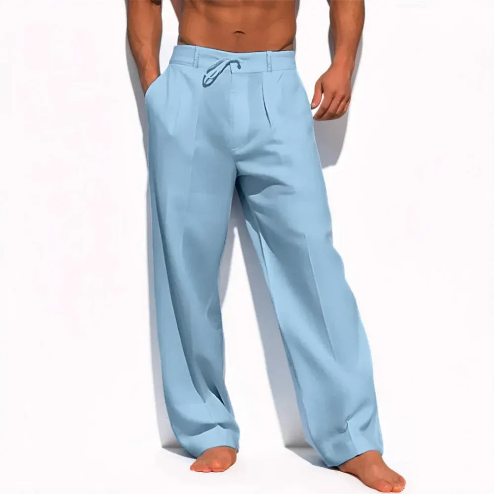 Men's Casual Straight Leg Drawstring Trousers with Relaxed Fit