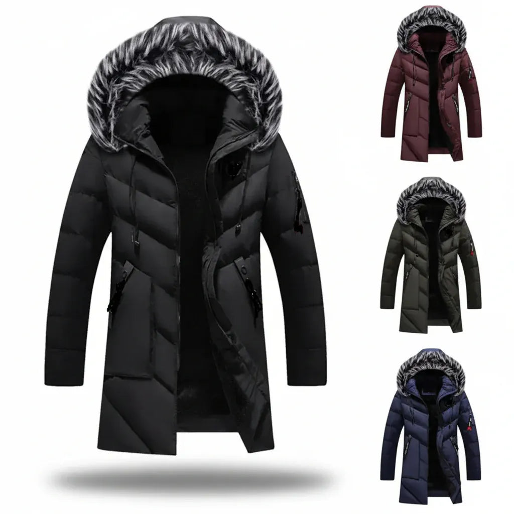 Men's Fleece-Lined Hooded Winter Coat for Cold Weather