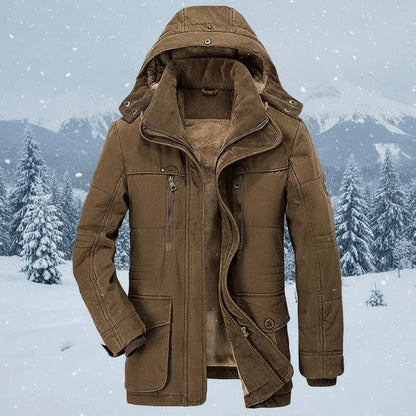 Men's Insulated Hooded Parka Coat - Windproof Winter Outerwear