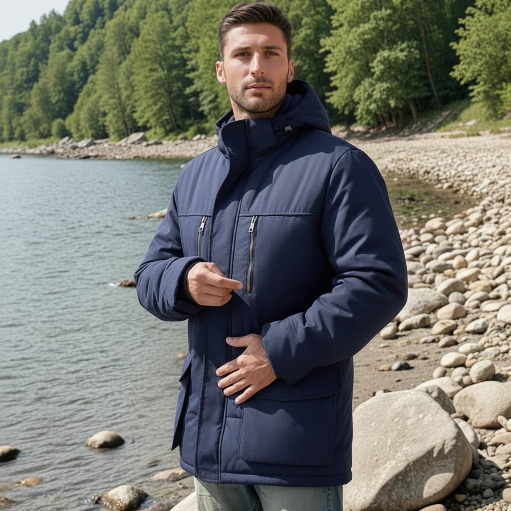 Men's Insulated Hooded Parka Coat - Windproof Winter Outerwear