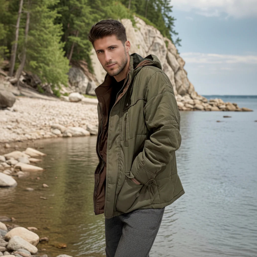 Men's Insulated Hooded Parka Coat - Windproof Winter Outerwear