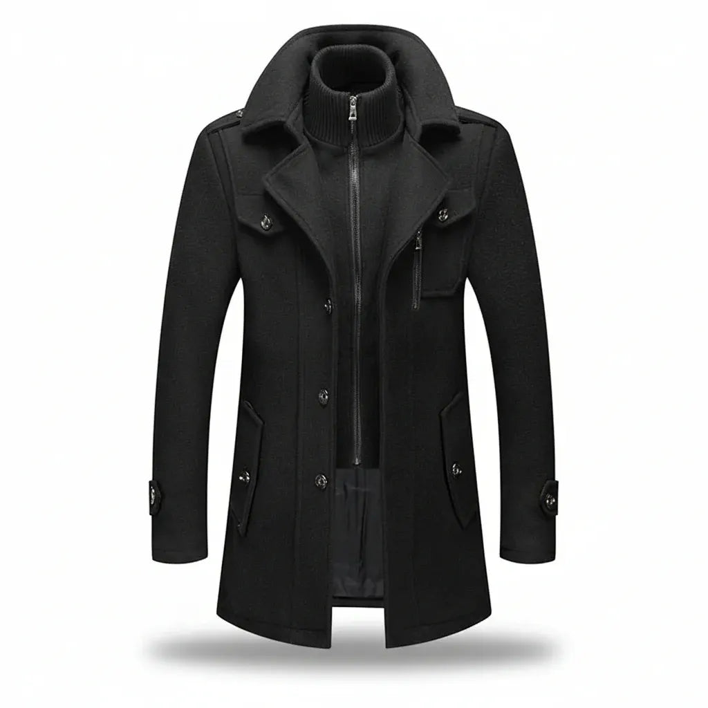 Men's Insulated Long Trench Coat Blend Jacket for Winter
