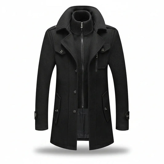 Men's Insulated Long Trench Coat Blend Jacket for Winter