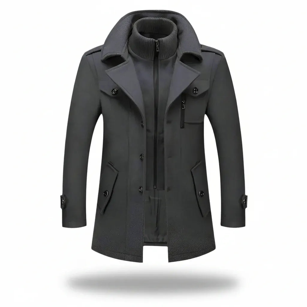 Men's Insulated Long Trench Coat Blend Jacket for Winter