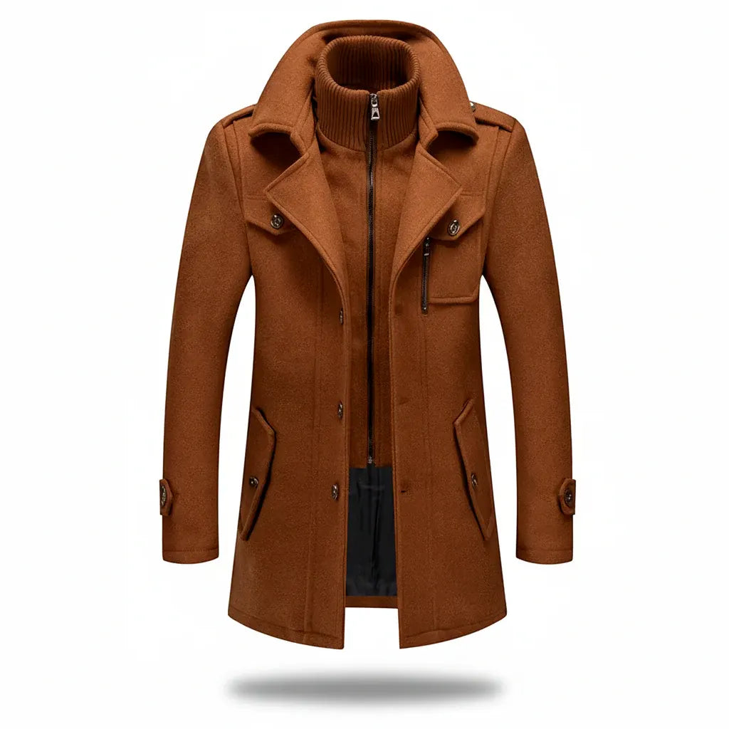 Men's Insulated Long Trench Coat Blend Jacket for Winter