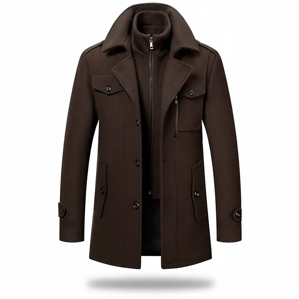 Men's Insulated Long Trench Coat Blend Jacket for Winter
