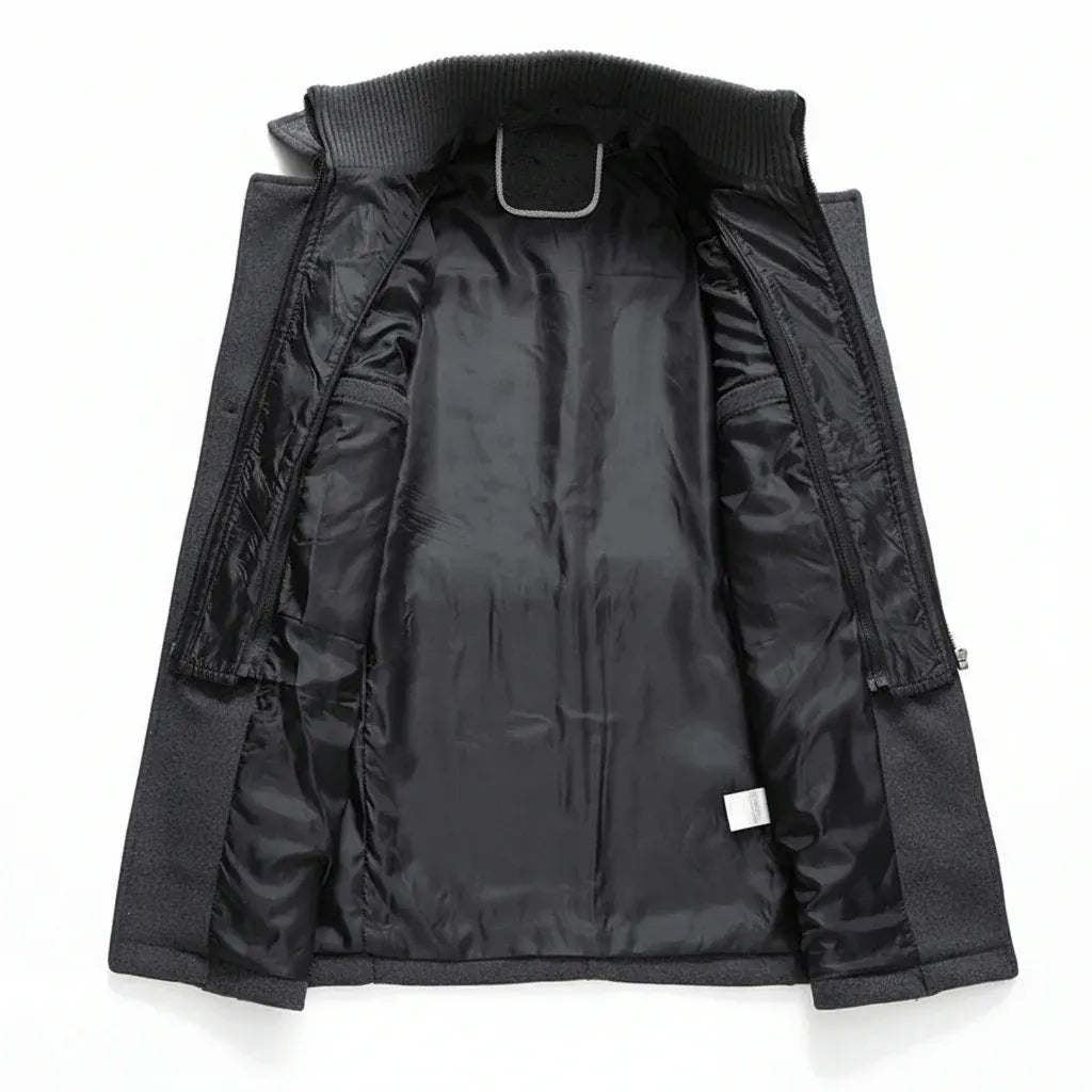 Men's Insulated Long Trench Coat Blend Jacket for Winter