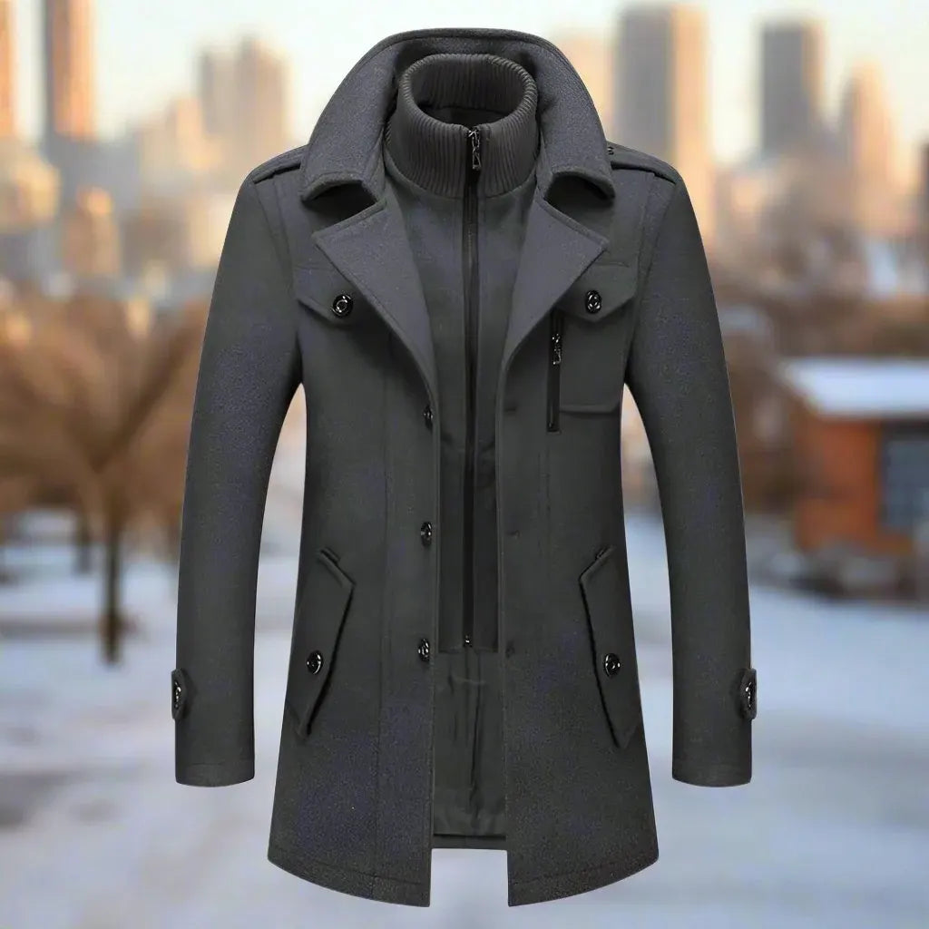 Men's Insulated Long Trench Coat Blend Jacket for Winter