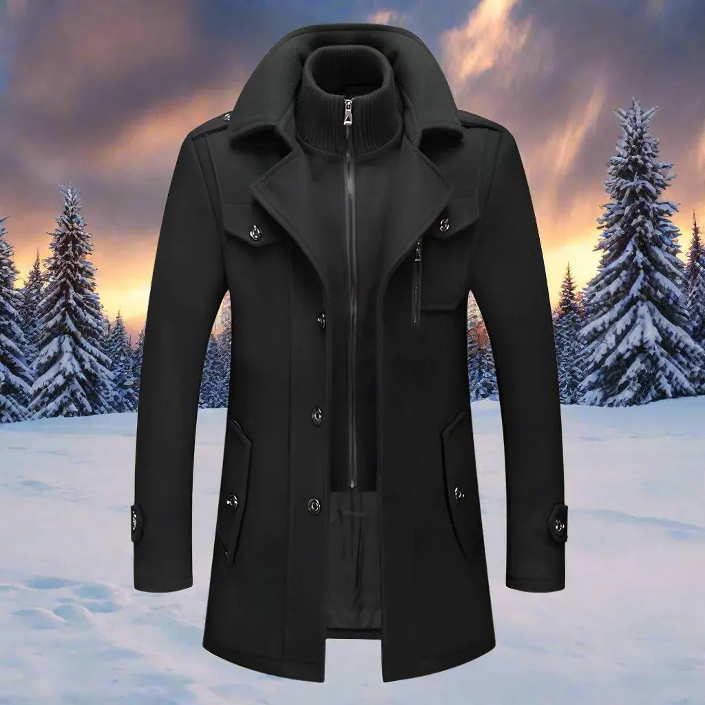 Men's Insulated Long Trench Coat Blend Jacket for Winter