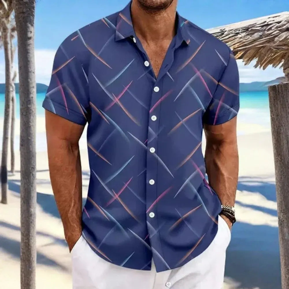 Men's Short Sleeve Geometric Print Button-Up Shirt