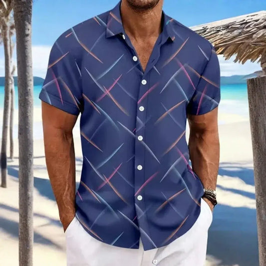Men's Short Sleeve Geometric Print Button-Up Shirt
