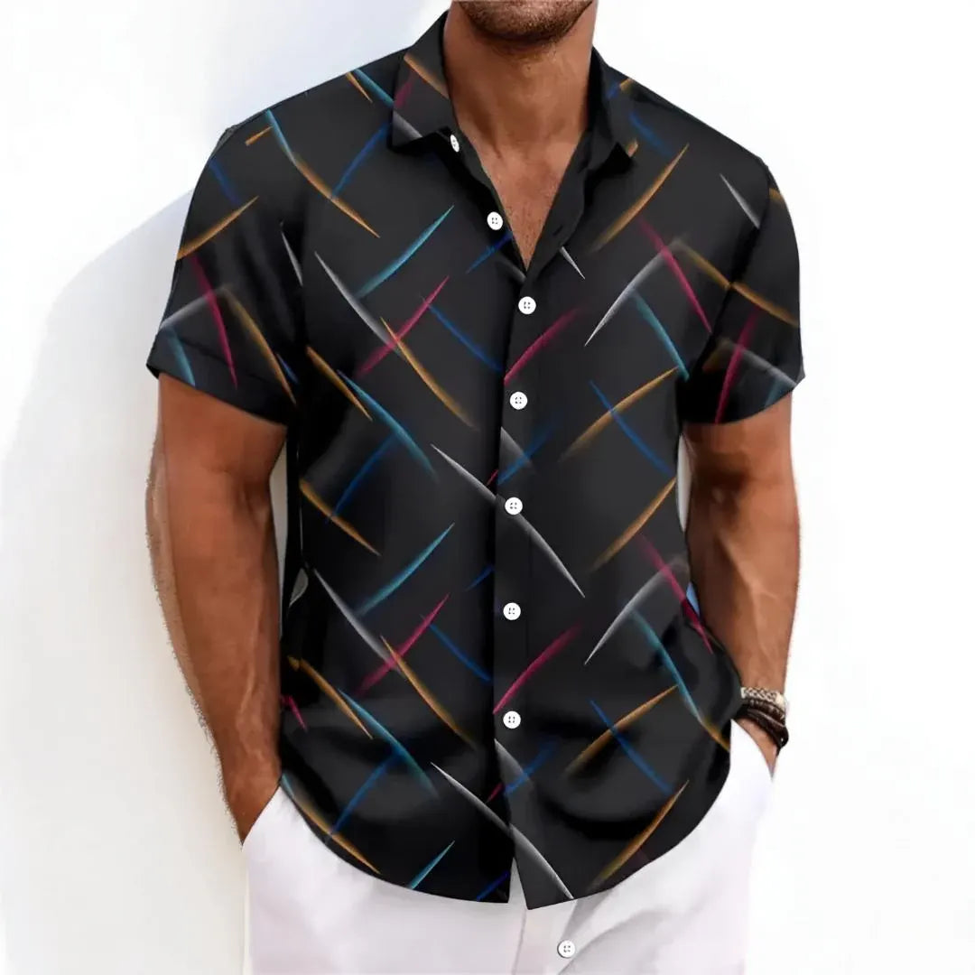 Men's Short Sleeve Geometric Print Button-Up Shirt
