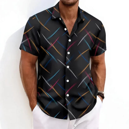 Men's Short Sleeve Geometric Print Button-Up Shirt