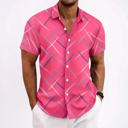 Men's Short Sleeve Geometric Print Button-Up Shirt