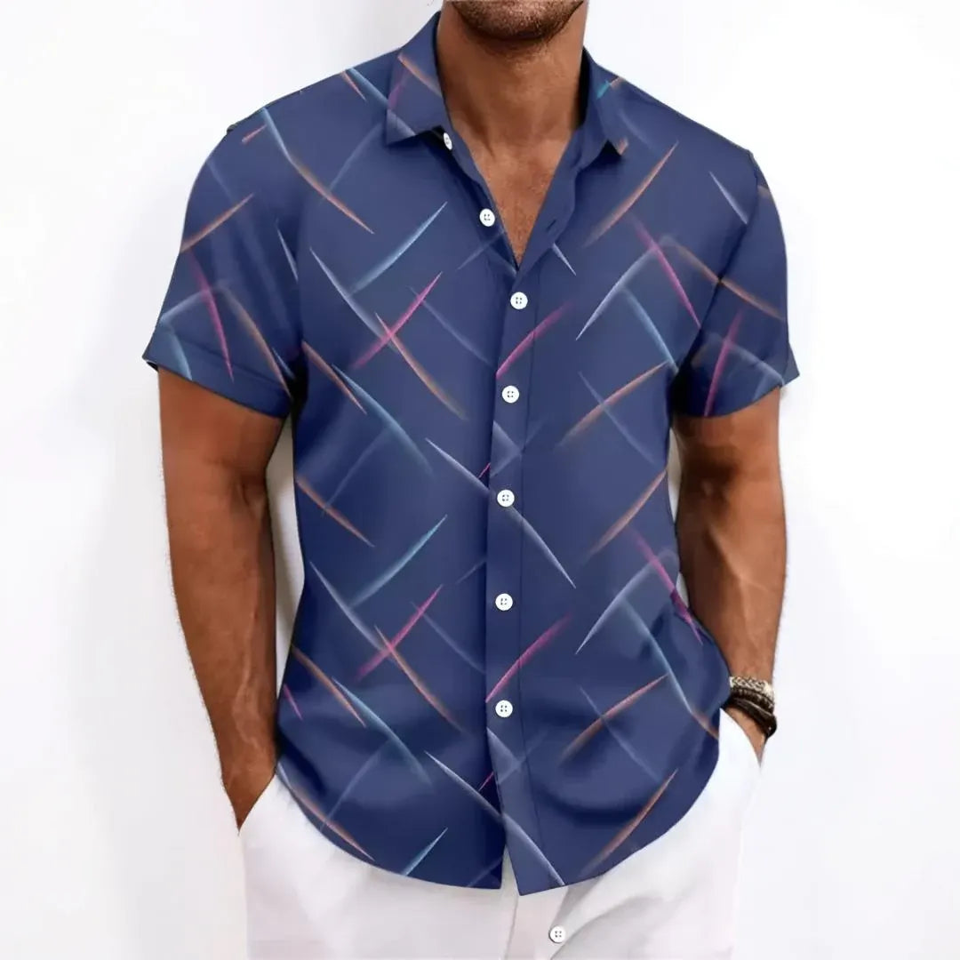 Men's Short Sleeve Geometric Print Button-Up Shirt