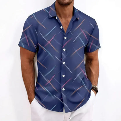 Men's Short Sleeve Geometric Print Button-Up Shirt