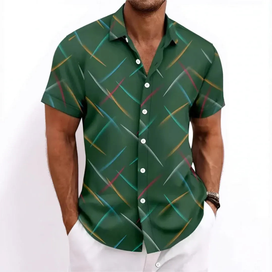 Men's Short Sleeve Geometric Print Button-Up Shirt