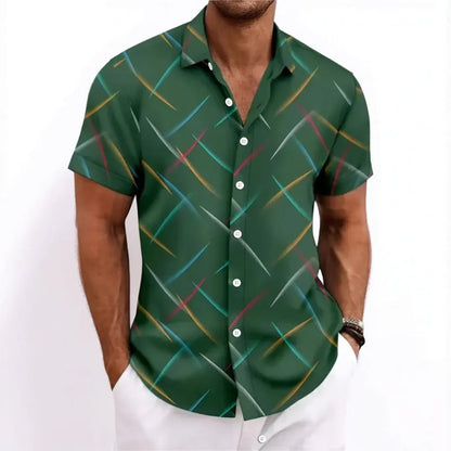 Men's Short Sleeve Geometric Print Button-Up Shirt