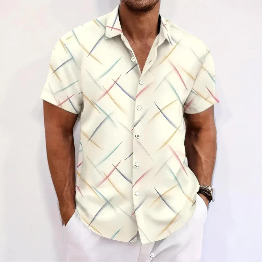 Men's Short Sleeve Geometric Print Button-Up Shirt