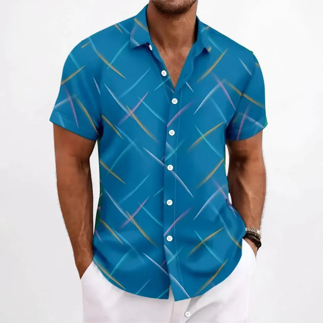 Men's Short Sleeve Geometric Print Button-Up Shirt