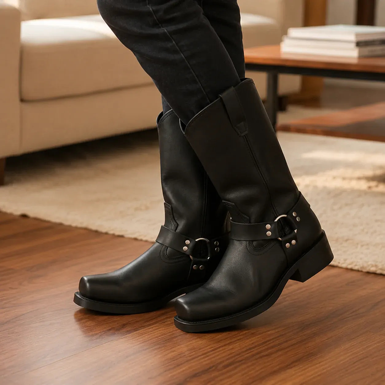 Men's Slip-On Harness Boots, Oil-Resistant Motorcycle Footwear