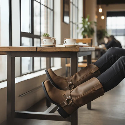 Men's Slip-On Harness Boots, Oil-Resistant Motorcycle Footwear