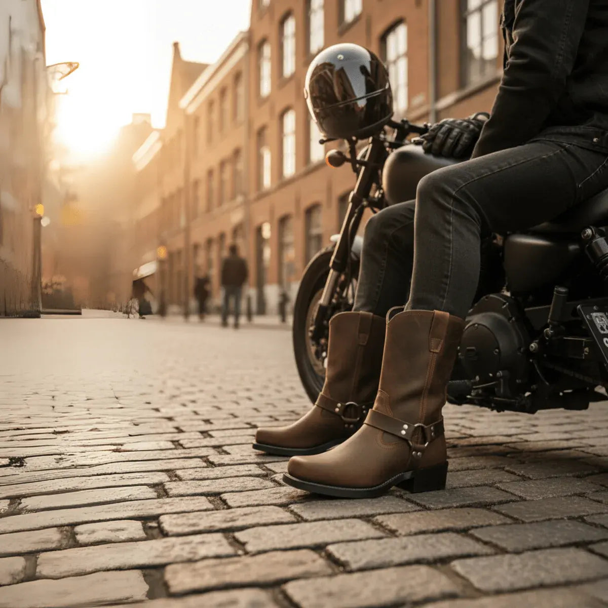 Men's Slip-On Harness Boots, Oil-Resistant Motorcycle Footwear