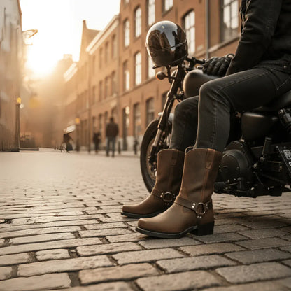 Men's Slip-On Harness Boots, Oil-Resistant Motorcycle Footwear