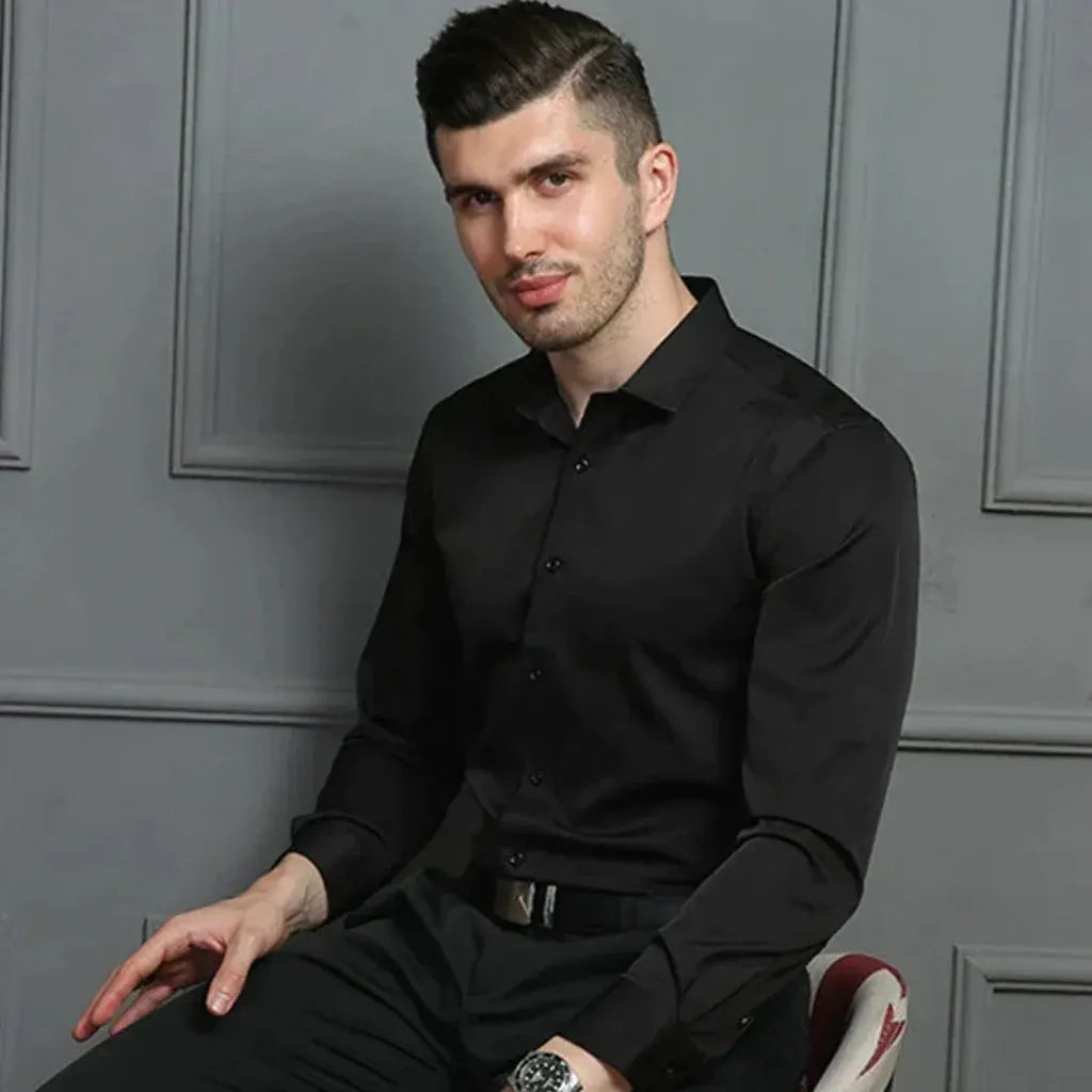 Men's Stretch Slim-Fit Long Sleeve Button-Up Dress Shirt