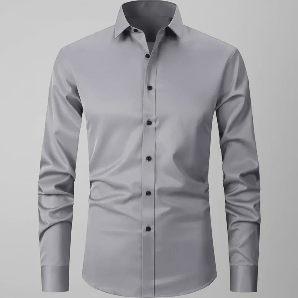 Men's Stretch Slim-Fit Long Sleeve Button-Up Dress Shirt