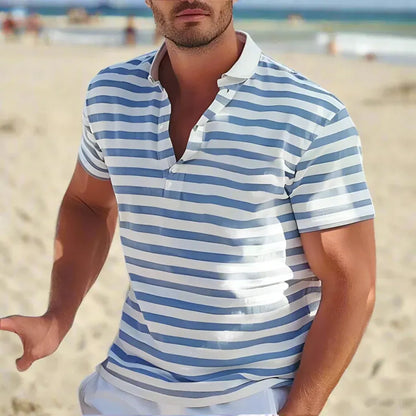 Men's Striped Short-Sleeve Polo Shirt Summer Casual Top