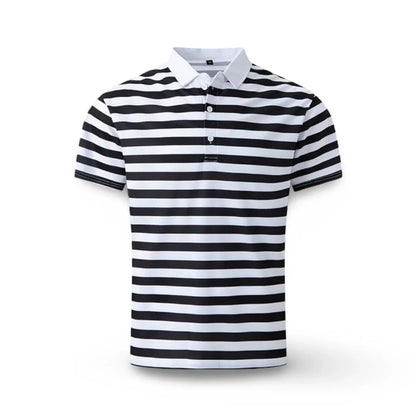 Men's Striped Short-Sleeve Polo Shirt Summer Casual Top