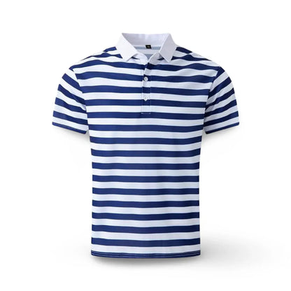 Men's Striped Short-Sleeve Polo Shirt Summer Casual Top