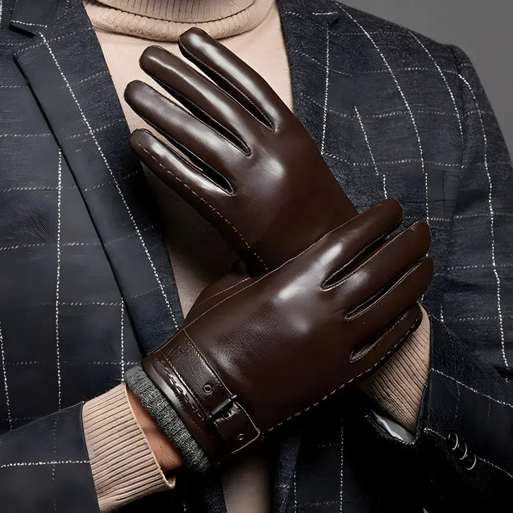 Men's Winter Touchscreen Driving Gloves with Adjustable Strap Closure