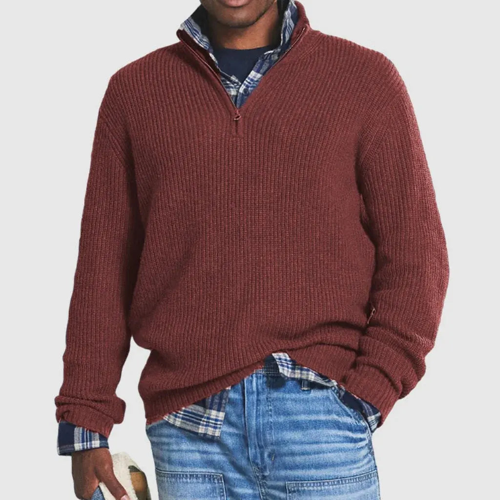 Men's Zip-Up Crew Neck Sweater - Modern Business Casual Style