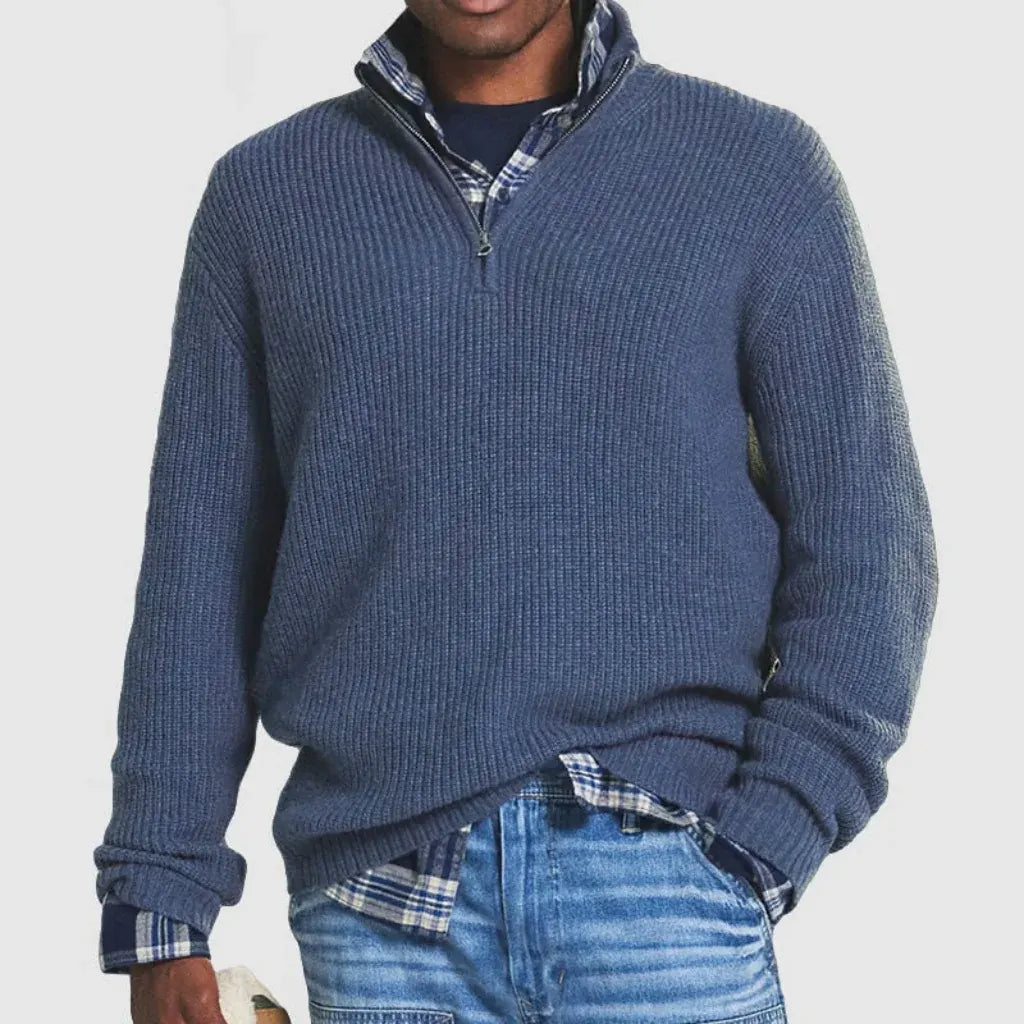 Men's Zip-Up Crew Neck Sweater - Modern Business Casual Style