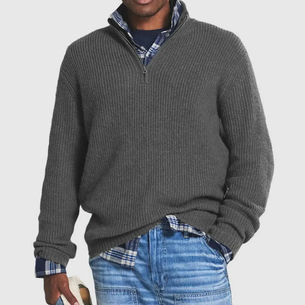 Men's Zip-Up Crew Neck Sweater - Modern Business Casual Style