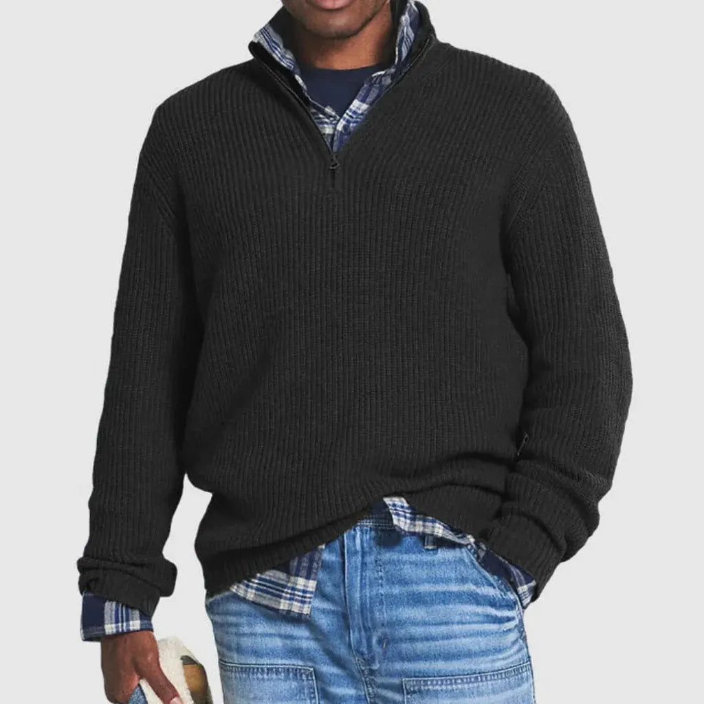 Men's Zip-Up Crew Neck Sweater - Modern Business Casual Style
