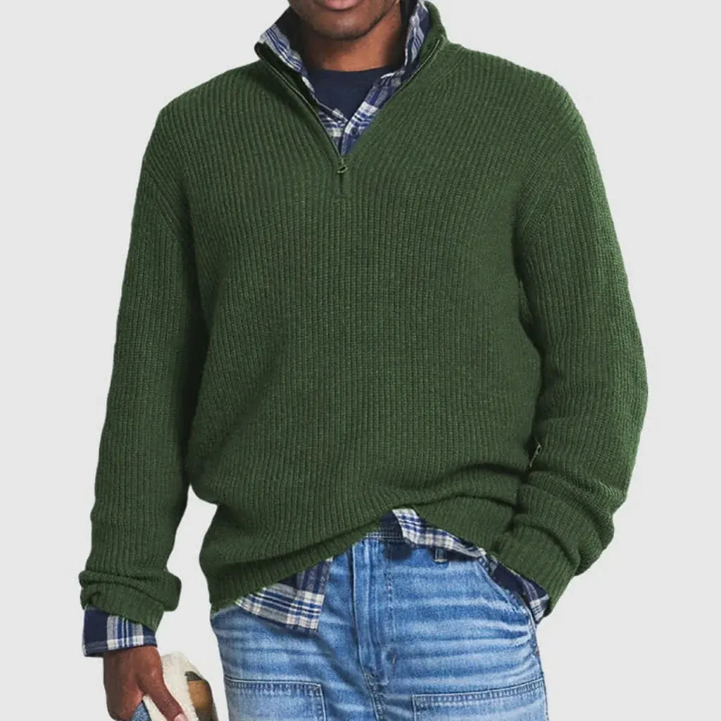 Men's Zip-Up Crew Neck Sweater - Modern Business Casual Style